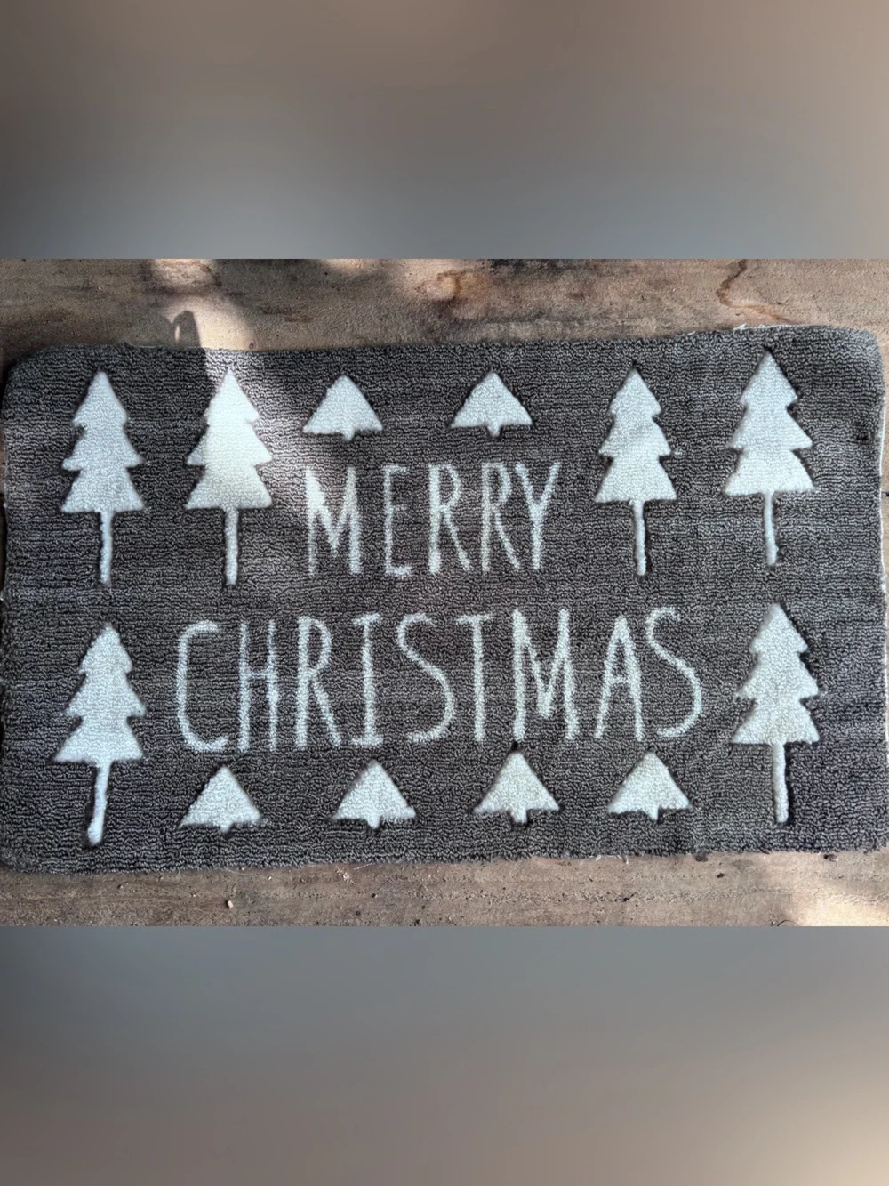 Merry Christmas Gray & White Holiday Door Mat